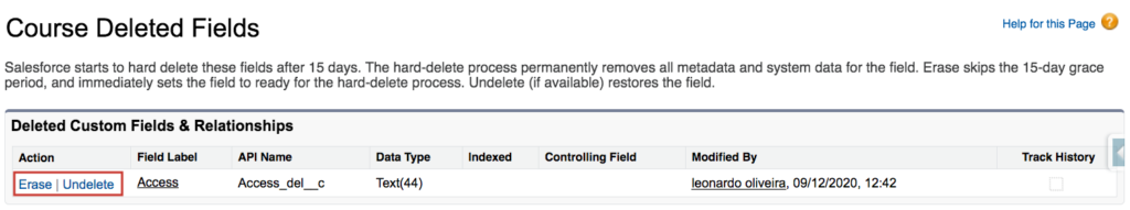 Course deleted fields