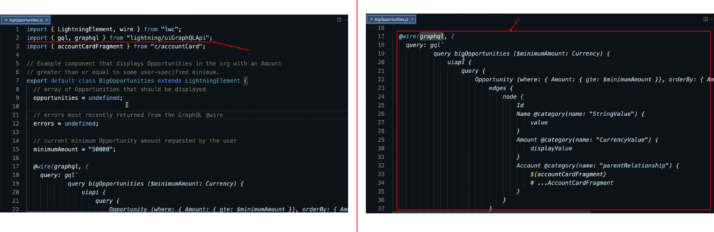 Screenshot of Visual Studio Code with a demo of the GraphQL adapter for Lightning Web Components